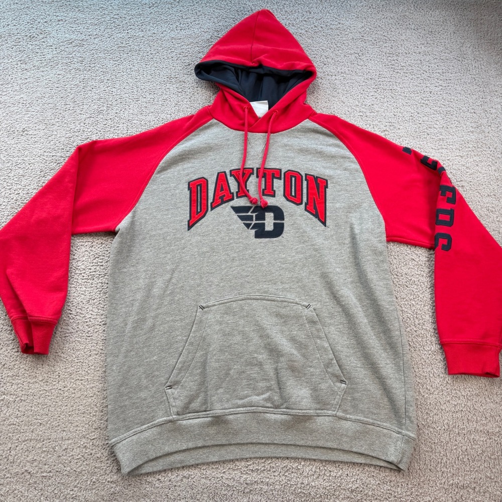 Champion University of Dayton Flyers Hoodie XL Gray Red Raglan Sleeve Collegiate